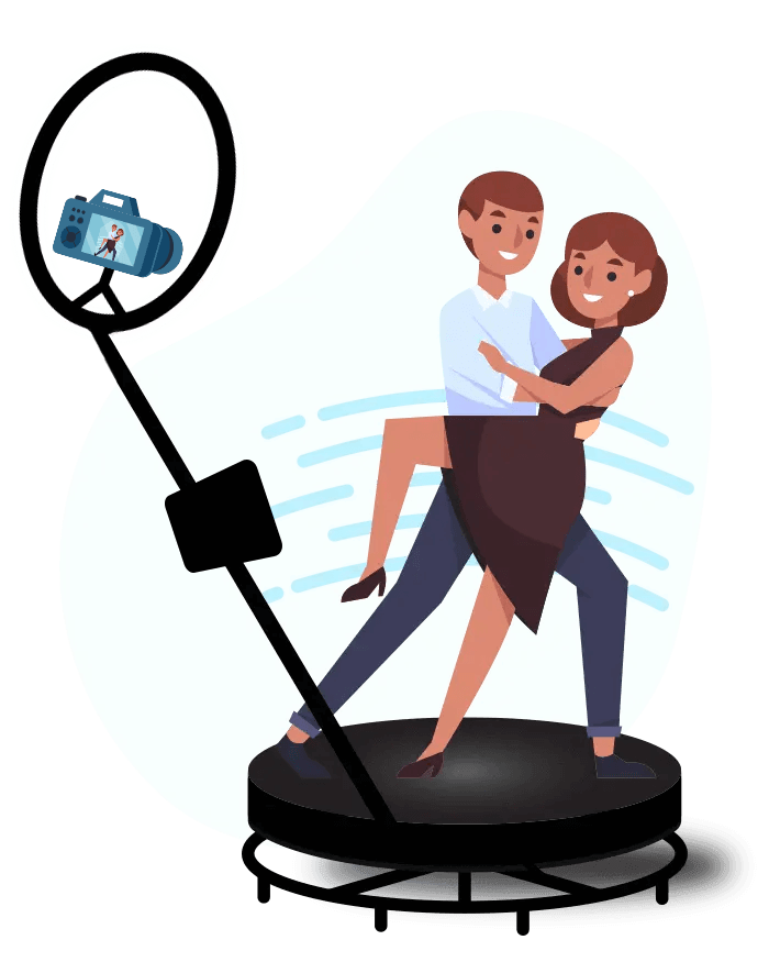 couple dancing on top of 360 spinner while being recorded on dslr illustration