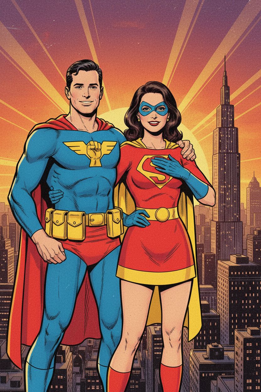 Classic Golden Age Superhero AI Portrait transformation