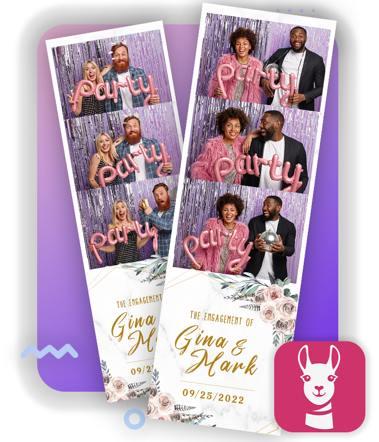 Photo booth strip of couple on 4x6 paper generated by LumaBooth for Windows and LumaBooth for Apple photo booth software