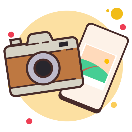 Roaming photography icon with a camera and smartphone.