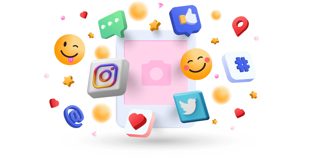 Hashtagged photos on social media illustration