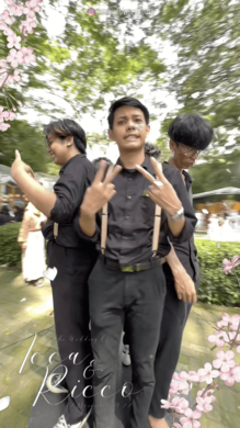 Group of boys dancing on 360 spinner